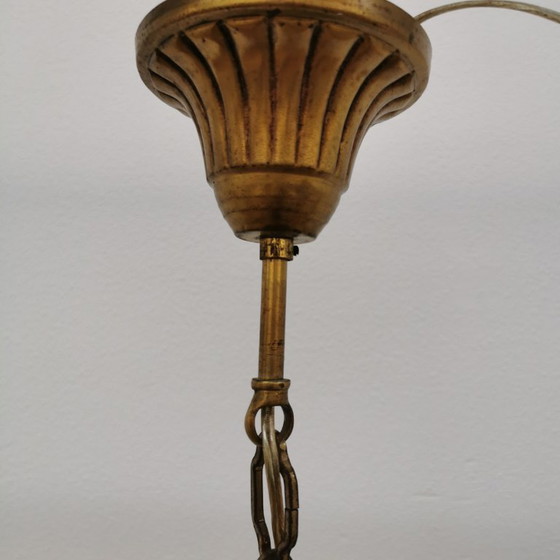 Image 1 of Lampada a lanterna francese in ottone vintage, lampada a sospensione, lampada con catena