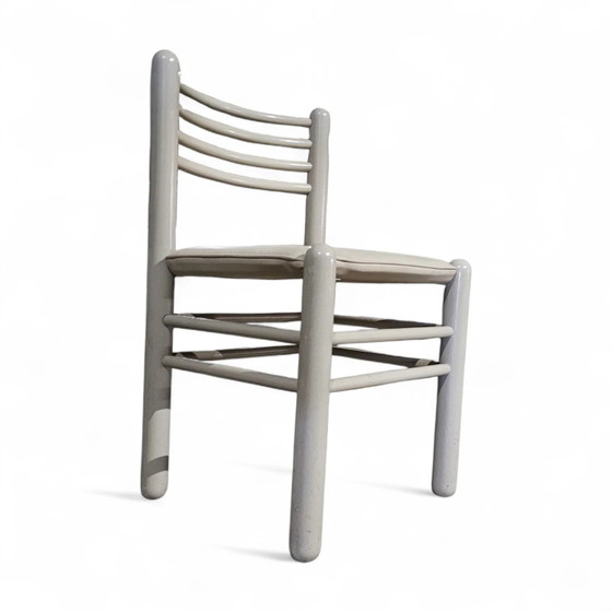 Conjuntos de comedor / Mesa / 5 Sillas / Estructura Madera Gris Claro / Asiento Cuero / Alemán / Años 80 / (photo 9 of 24)