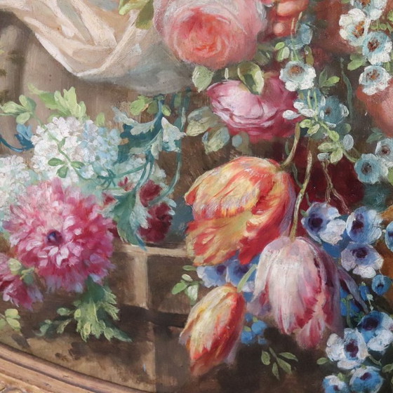 Cherubs With Flowers, Oil Painting On Board Signed, Italy Early 20th Century – Paintings & Drawings, Wood (photo 11 of 18)