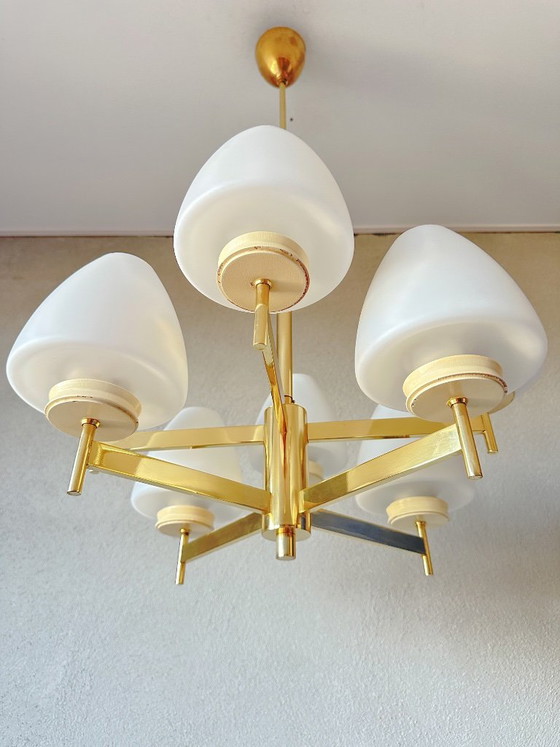 Vintage Kaiser Leuchten Pendant lamp – Glass, Brass (photo 4 of 15)