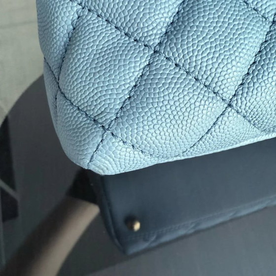 Image 1 of Chanel Coco Handle Medium - Caviar 29CM Quilted Sky Blue Gold Hardware Series 27