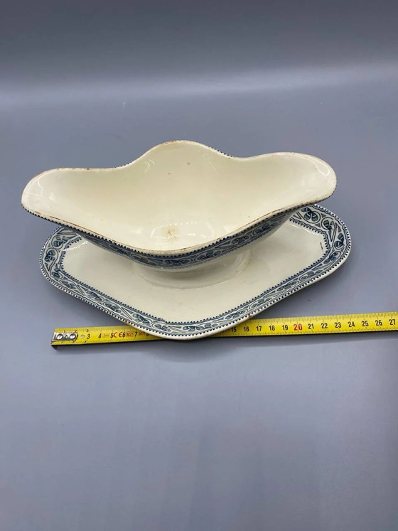 Boulenger Choisy-le-Roi Faience Gravy Boat, Champigny Pattern, with Original Attached Stand – Crockery (photo 6 of 7)