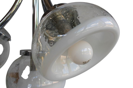 Image 1 of Gaetano Sciolari Attr. Vierarmiger Muranoglas-Chrom-Kronleuchter, 1970er Jahre