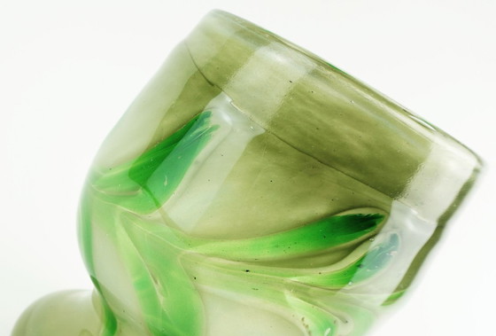 Image 1 of Vintage glazen vaas van Erwin Eisch, in verschillende tinten groen en helder glas.