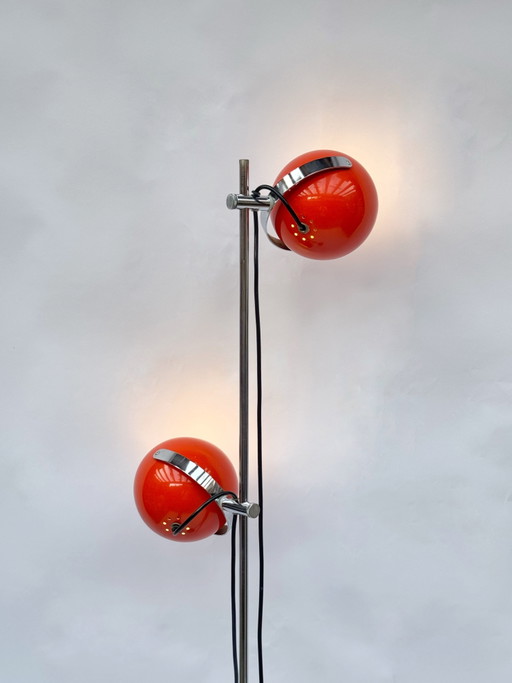 Vintage Space Age Oogbol Vloerlamp | Anvia Almelo | Oranje Nederlands Design