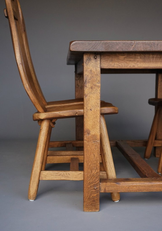 Image 1 of Set da pranzo brutalista in rovere massiccio di De Puydt, Belgio. 1970s