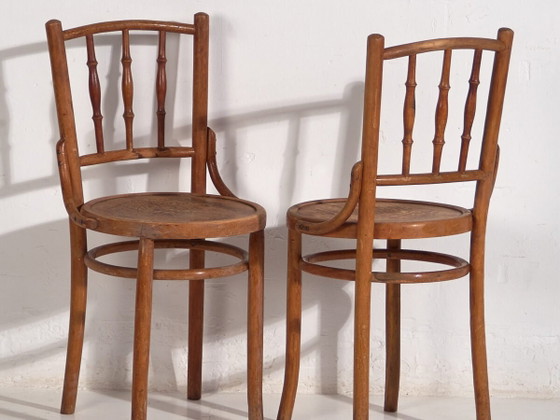 Antique Thonet chairs with engraved seat (c.1920). Set of two pieces #1 – Dining chairs (photo 2 of 10)