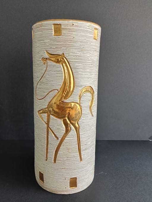 Mid-Century Modern Vaas – Fratelli Fanciullacci (Italië, Jaren '50/'60) – Goud & Sgraffito – vazen, Ceramic