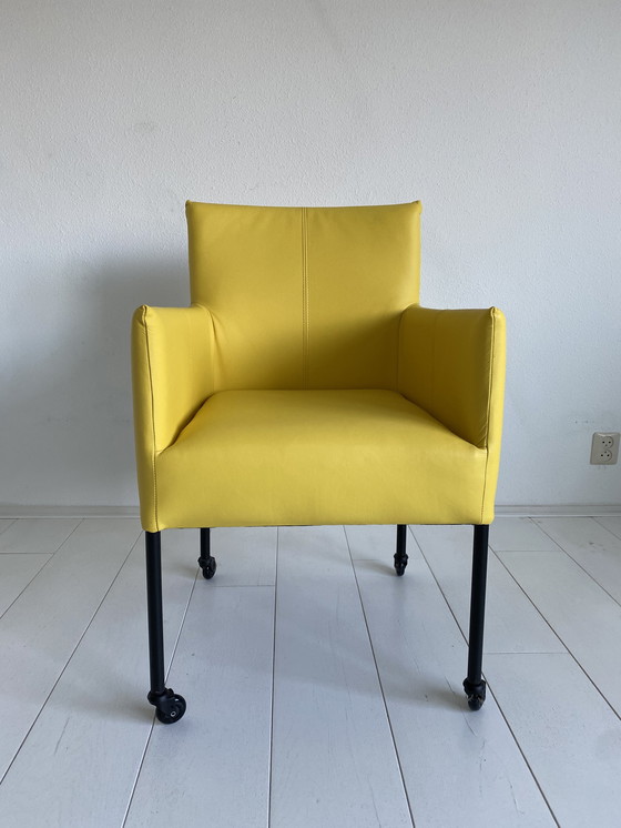 Image 1 of Luxurious yellow leather dining chairs with wheels