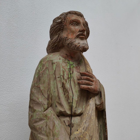 Image 1 of Life-size handmade antique wooden religious statue, saint statue, image