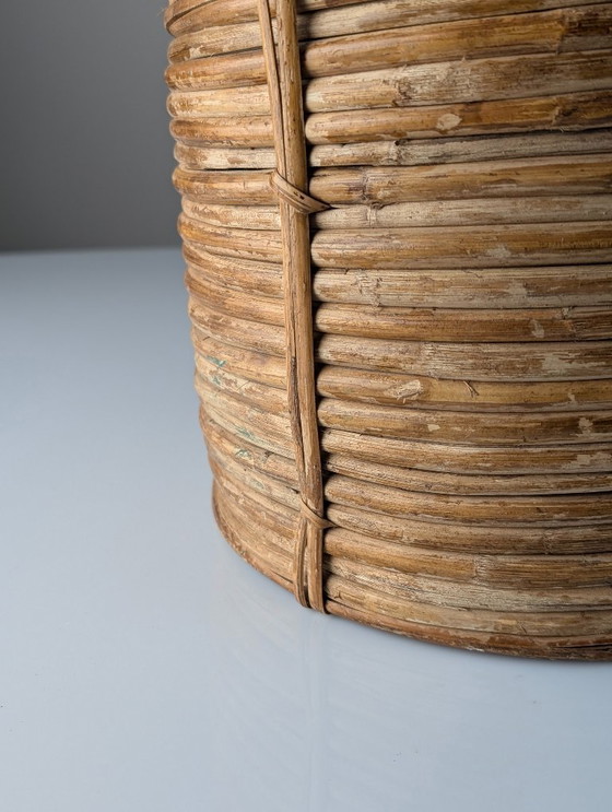 Image 1 of Italienischer Regenschirmständer aus Schilfrohr und Messing im Stil der Mitte des 20. Jahrhunderts, 1970er Jahre