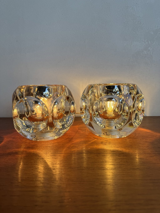 Vintage Peill & Putzler Crystal Glass Table Lamps – Space Age Glow