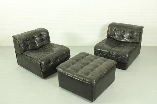 De Sede DS-11 Modular Lounge Set – Black Leather, 1970s Swiss Design