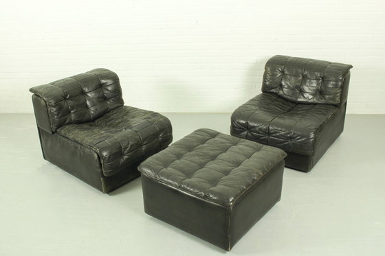 Image 1 of De Sede DS-11 Modular Lounge Set – Black Leather, 1970s Swiss Design