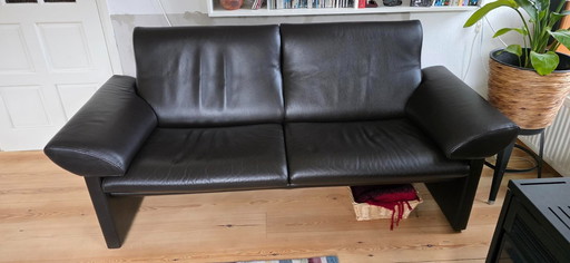 Dark brown leather 2-seater sofa De Sede