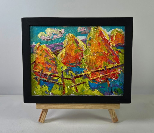 Original Oil Painting Summer Day Landscape Moments of happiness under the blue sky