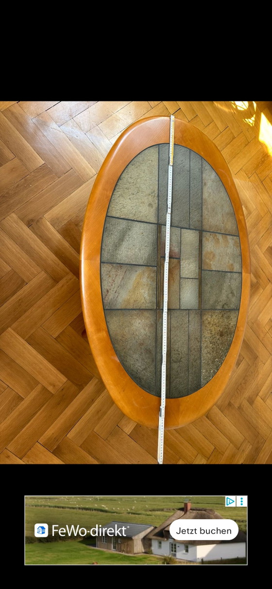 Brutalist vintage living room table | Cherry wood & natural stone | 70s/80s | Mid-Century – Coffee tables (photo 4 of 6)