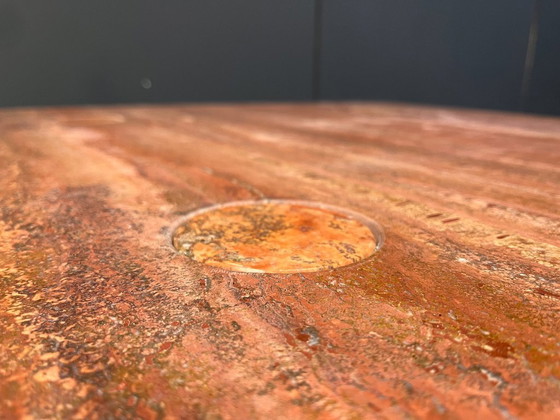 Image 1 of Angelo Mangiarotti red travertine Coffee Table for Up&Up, Italy