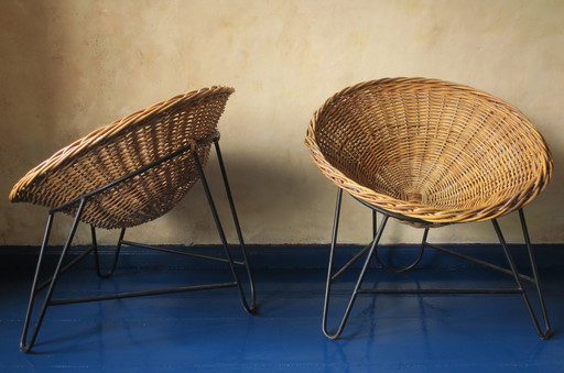 Paar bamboe en ijzeren stoelen uit Mid Century, 1960