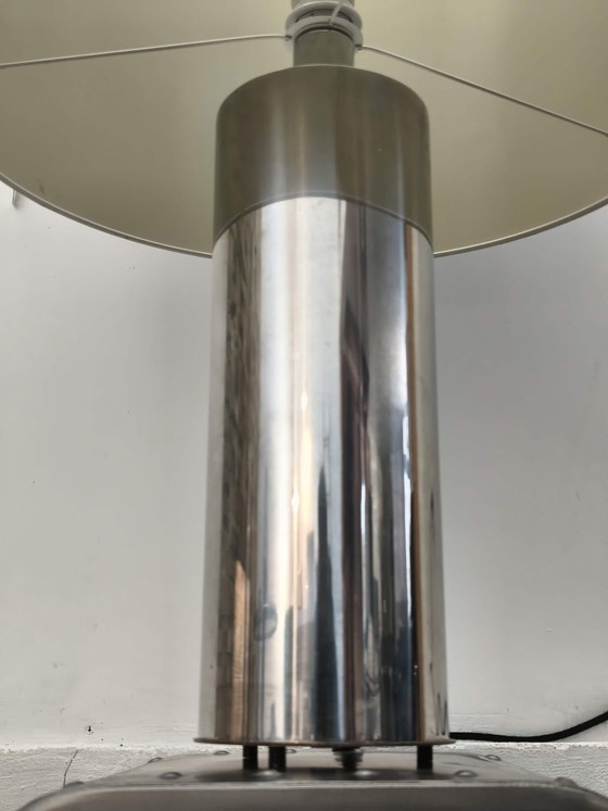 Importante lampada di design cilindrica cromata Italia anni '70, Lampade da tavolo, Metallo, Argentato (foto 6 di 12)