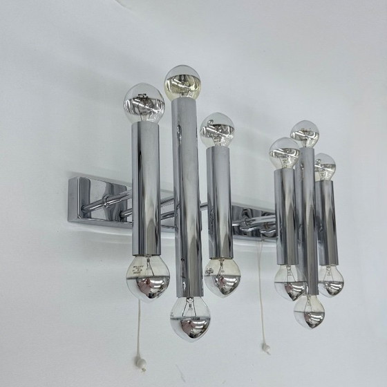 Image 1 of Paar Gaetano Sciolari Wandlampen Leuchter Chrom Rohr , 1970er Jahre