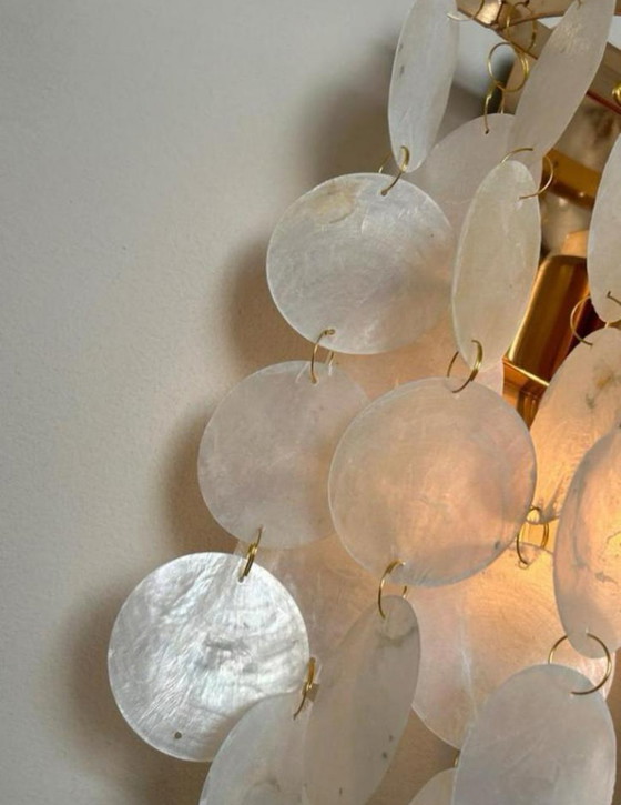 Image 1 of Set van 2 Capiz Schelpen Wandlampen Parelmoer Opaline Goud Frame