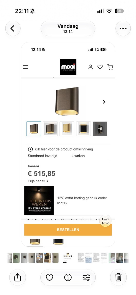 Set di 4 applique di design up- e downlighter con controllo smart – Modular, Metallo, Ottone (photo 7 of 8)