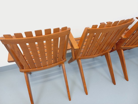 Image 1 of Set of 4 vintage beechwood garden armchairs from the 1960s