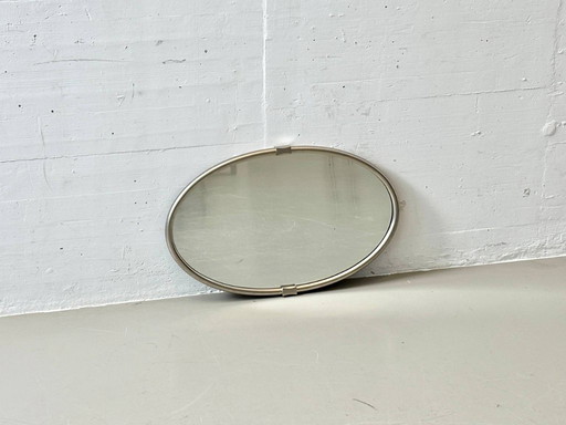 Oval retro wall mirror with aluminum frame, 1970s