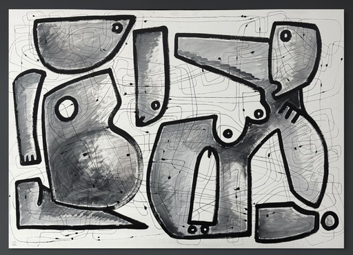 Gigantisches kubistisches Gemälde auf Leinwand „Innenarchitektur“ 140 x 100 cm