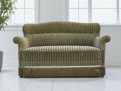 1960s, Danish 2-seater sofa, original furniture velour, beech wood.