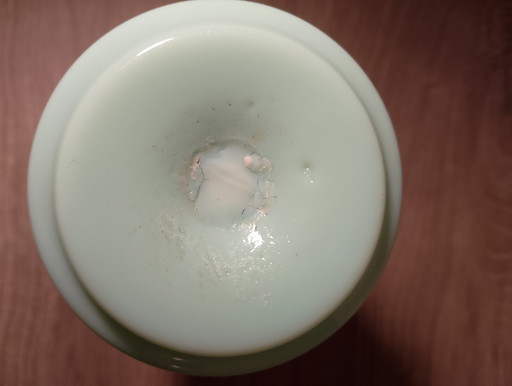 Rare small Legras pitcher in Art Nouveau uranium glass with beaded enamel, 13 cm tall.