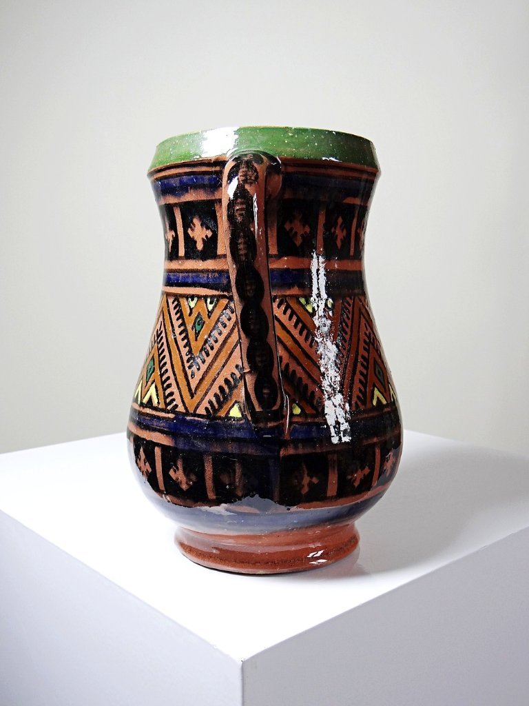 Large Moroccan Safi polychrome terracotta vase with two handles