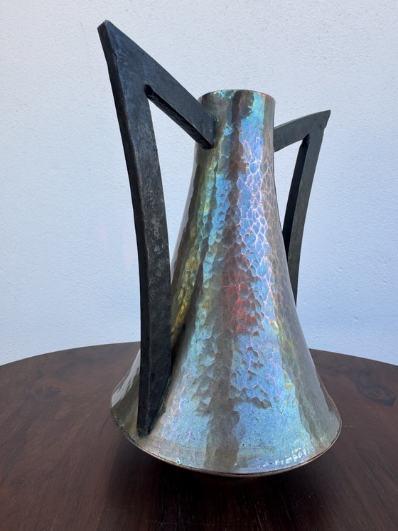 Art Nouveau Vase, Hammered and Flamed Copper (photo 5 of 12)