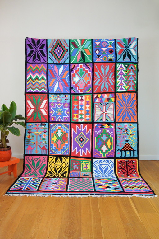 Handwoven Colorful Wool Rug From Tunisia - 100% Natural Wool