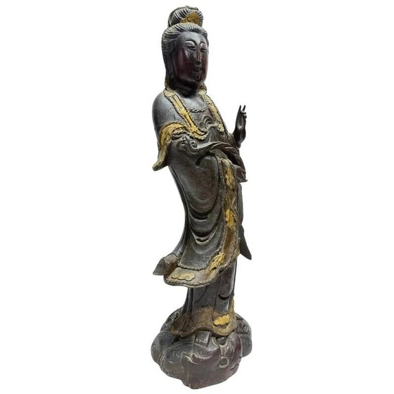 Guanyin china de madera con restos de pan de oro – finales del período Qing – Esculturas, Wood (photo 2 of 9)