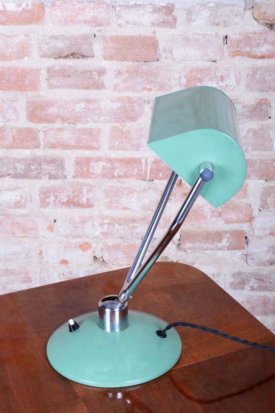 Original Mid-Century Table Lamp, by NAPAKO, Chrome-Plated Steel, Czech, 1950s, Metal, Green (photo 4 of 13)