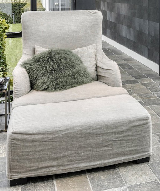 Meridiani Armchair Liu + Lumbar Cushion + Pouffe