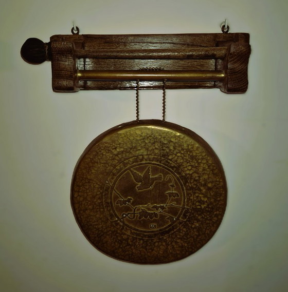 Gong decorativo con motivo a uccello, Oggetti decorativi, Legno, Ottone, Marrone, Rustic (foto 2 di 6)