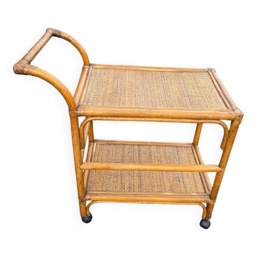 Rolling Serving Cart in Rattan and Cane, 1960s-70s – serveerwagens