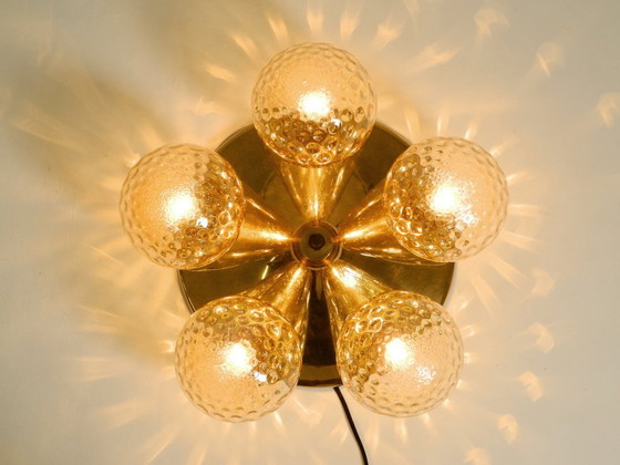 Image 1 of Beautiful 1960s Space Age brass ceiling lamp with 5 glass balls