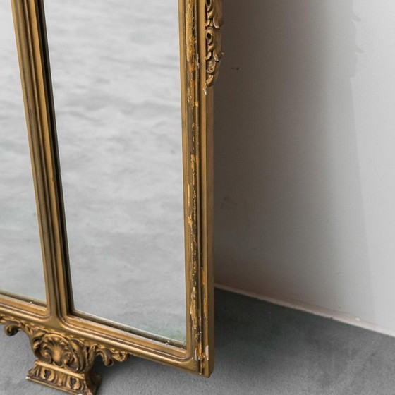 Image 1 of Miroir mural vintage en bois doré à la feuille, années 1950, 178 x 5 x 175 cm