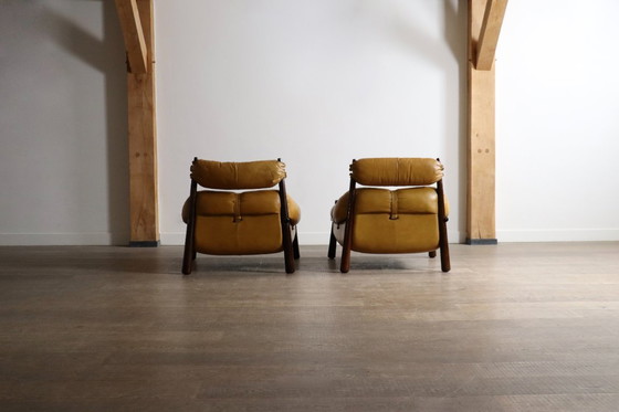 Image 1 of Percival Lafer MP-81 lounge chairs in yellow leather, Brazil 1970s