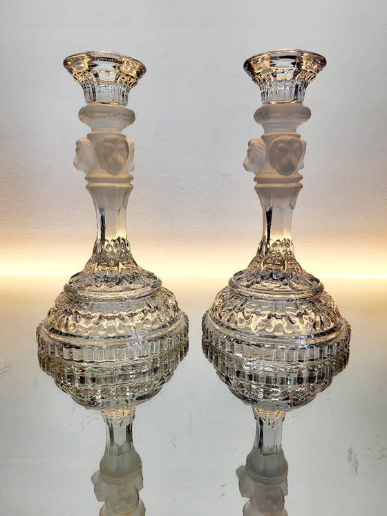 Image 1 of Neo-renaissance / neo-barok set kandelaar met drie leeuwenkoppen, Val Saint Lambert 1879