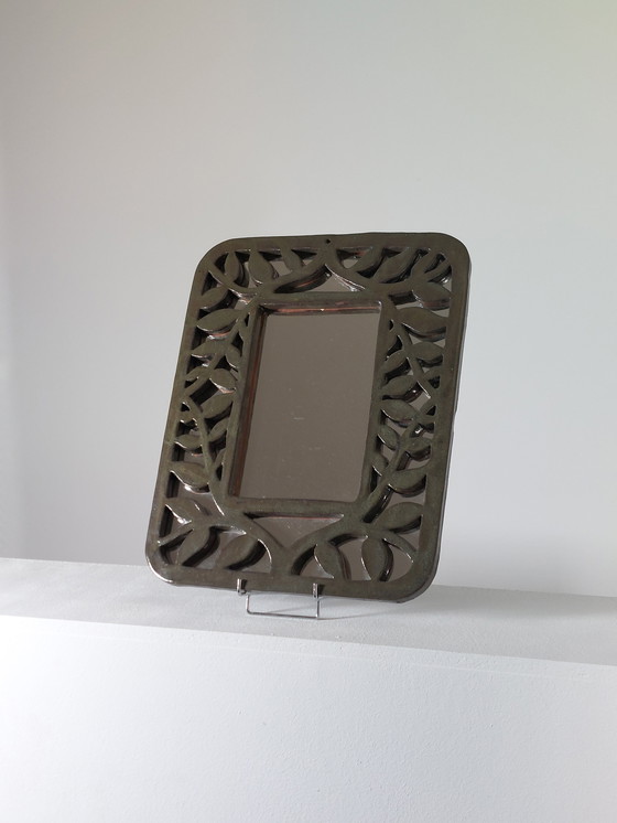 Image 1 of Specchio da parete in ceramica vintage disegnato da un artista con decoro floreale