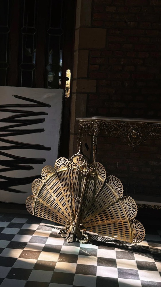 Paravent de cheminée vintage en laiton français en forme de paon, début à milieu du XXe siècle – Objets déco (photo 11 of 11)