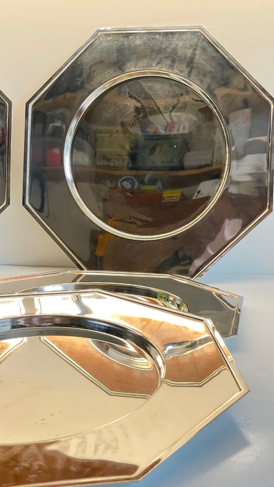 Image 1 of Set van 6 vintage zilveren metalen borden