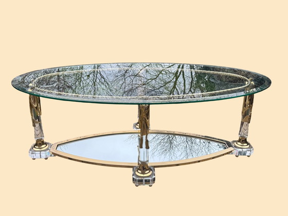 Image 1 of Tavolino da caffè Hollywood Regency | Italiano, dorato e a specchio | ca. 1975)