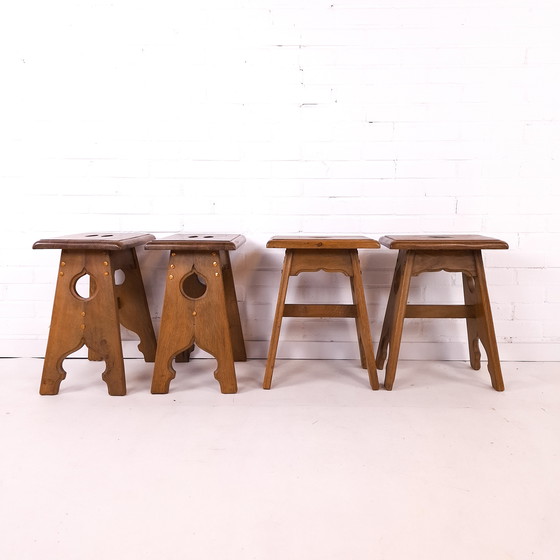 Image 1 of 4 Vintage Stools Oak