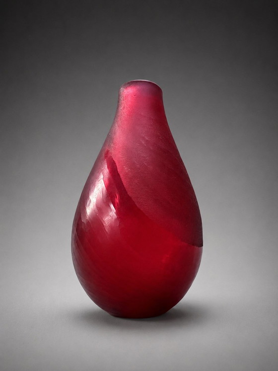 Image 1 of Ruby Red Studio Glass Vase | Satin & Cut Finish | 10.5 cm